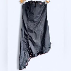Y2K Eckored Black Pink Asymmetrical Strapless Cotton Punk Emo Grunge Goth Dress